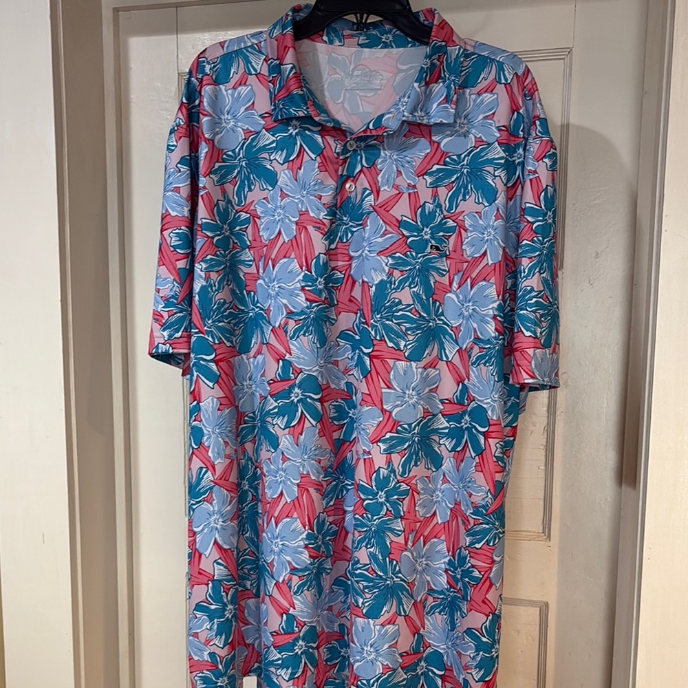 Vineyard Vines Blue and Pink Polo Shirt Tropical Style